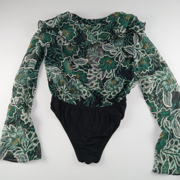 Band Of The Free Women's Wrap Front Bodysuit Size Small Black Emerald Floral - Picture 5 of 8